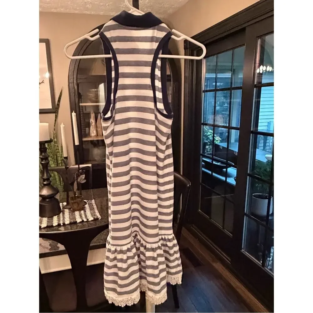 NWT Ralph Lauren Navy White Striped Sleeveless Polo Lace Pink pony Size XL 16